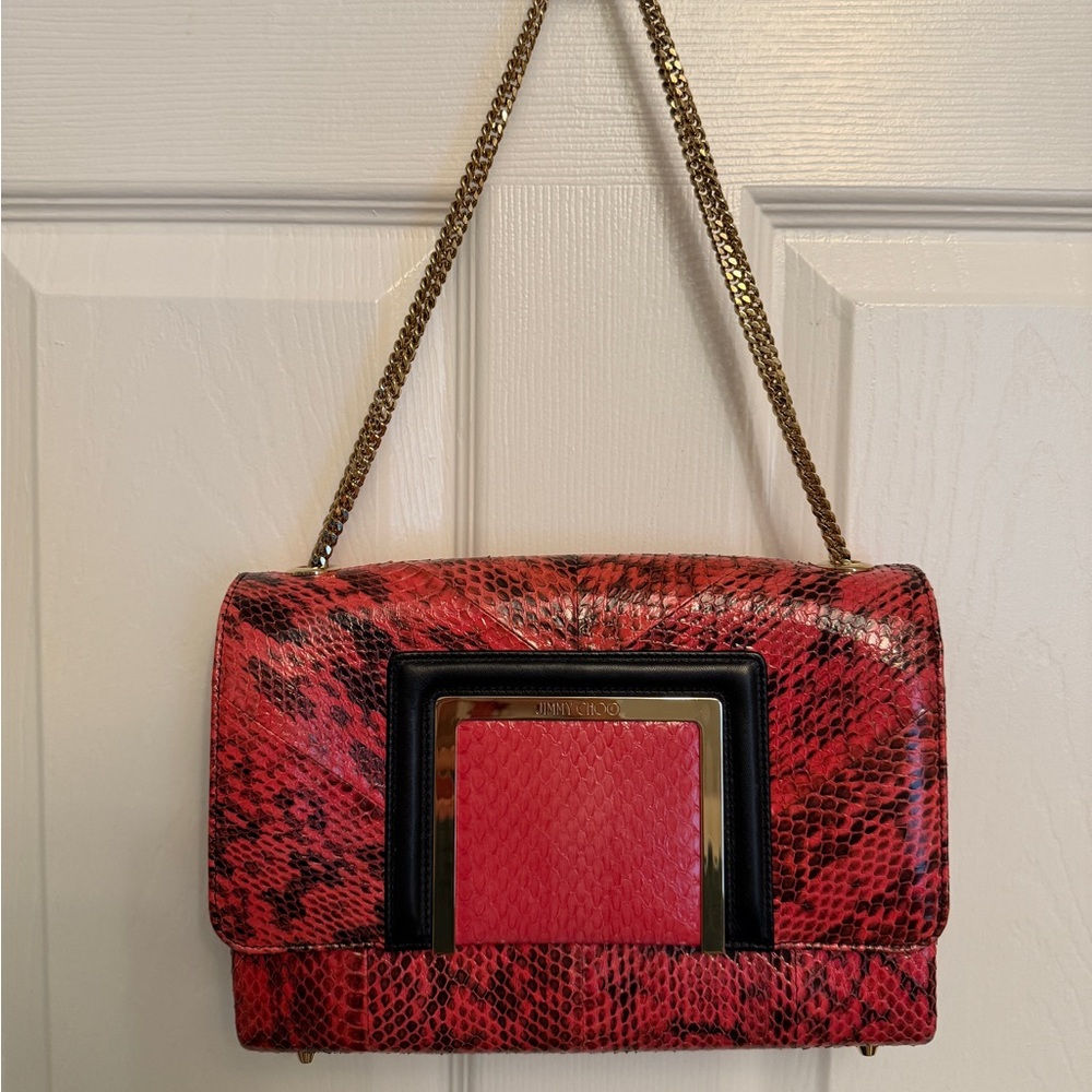 Jimmy Choo Alba Hot Pink Snake Skin Handbag